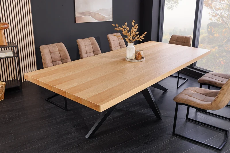 Imposante table à manger ZEUS 240cm design en chêne naturel avec structure étoile en métal