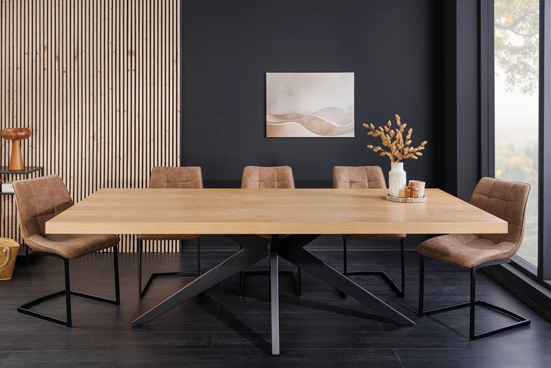 Imposante table à manger ZEUS 240cm design en chêne naturel avec structure étoile en métal
