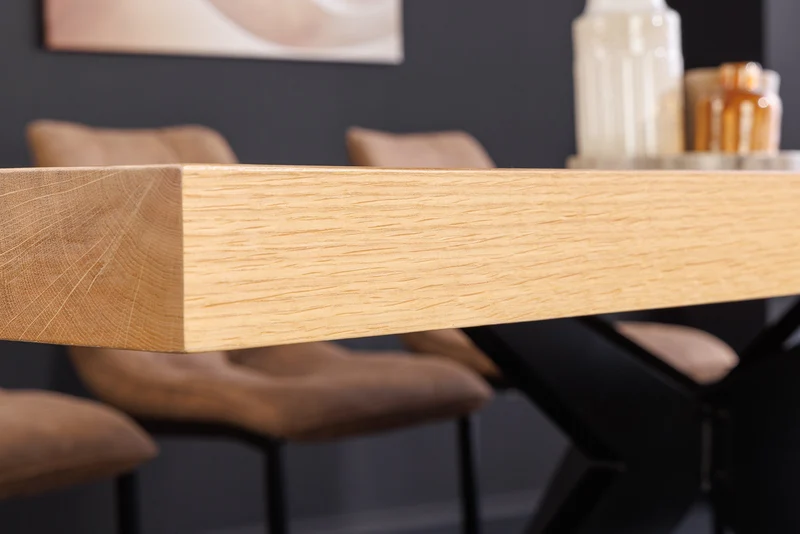 Imposante table à manger ZEUS 240cm design en chêne naturel avec structure étoile en métal