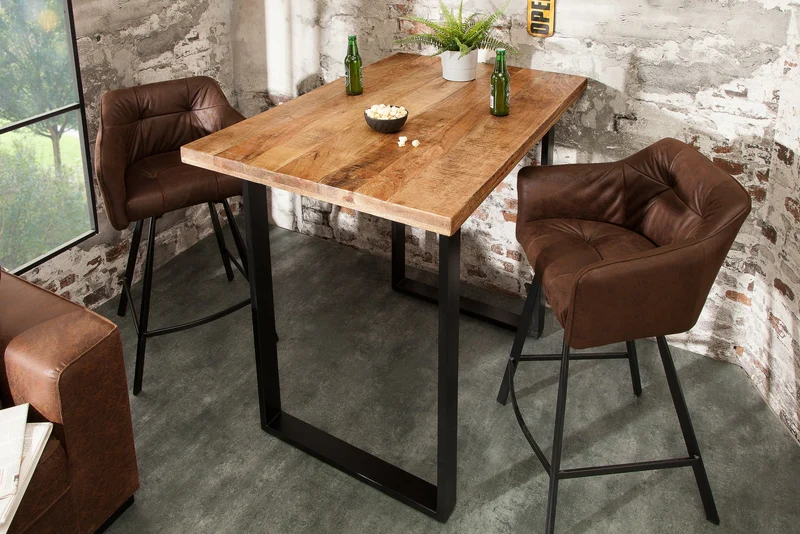 Table de bar solide IRON CRAFT 120cm table de bar en bois de manguier naturel design industriel