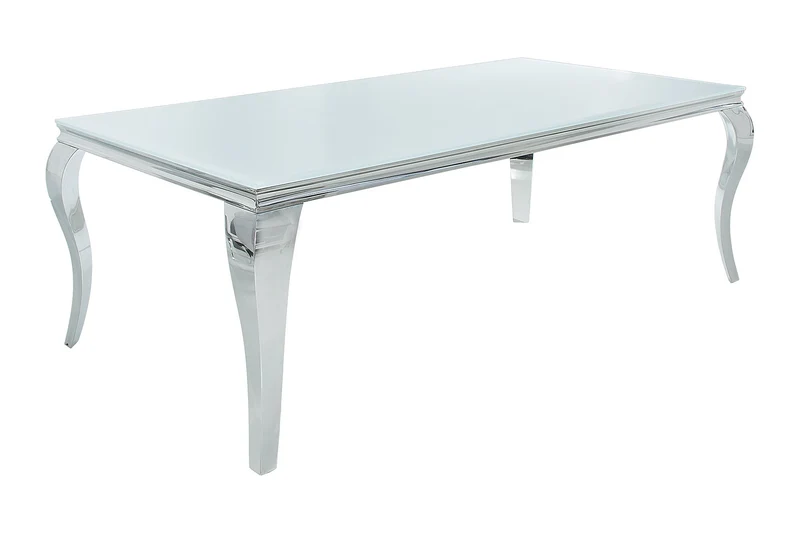 Table à manger design élégant MODERNE BAROQUE 180cm plateau en verre opale en acier inoxydable blanc