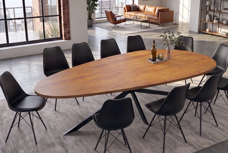 Table à manger en bois massif ORGANIC ARTWORK 240cm marron finition miel acacia ovale