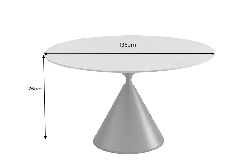 Table à manger ronde SIGNATURE 135cm marbre blanc céramique structure métal noir piètement colonne