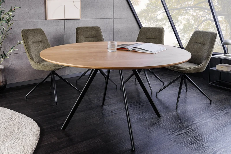 Table à manger ronde ATELIER 120cm chêne naturel métal noir