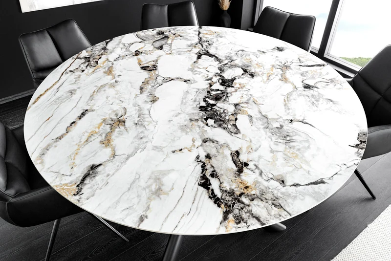 Table à manger ronde SPIN 150cm blanc gris or plateau de service rotatif à 360° Aurora Oro céramique
