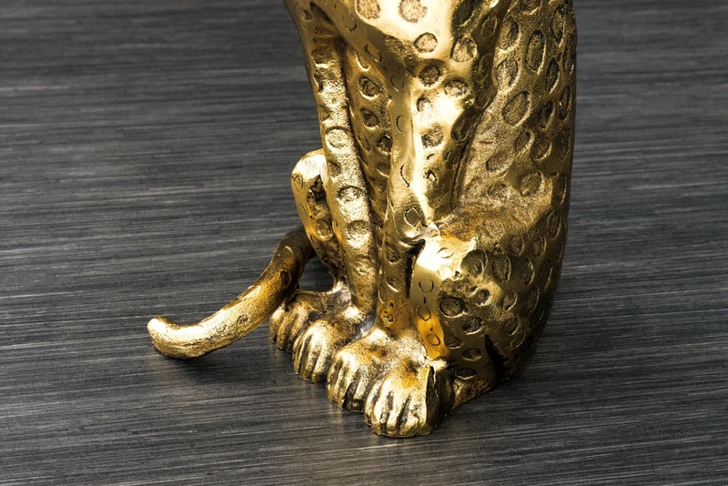 Table d’appoint ronde WILDLIFE PANTHER 60cm sculpture en verre métal doré antique fait main