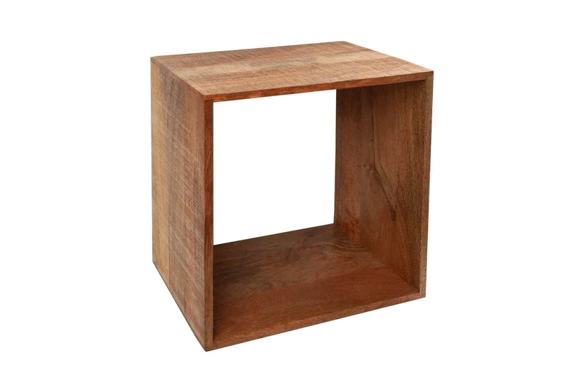 Table d'appoint artisanale MAKASSAR 45cm en bois de manguier naturel et bois massif, table de chevet étagère
