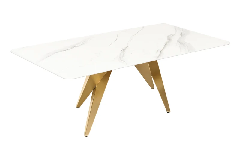 Table basse moderne ART LIVING 130cm marbre blanc céramique champagne or brossé