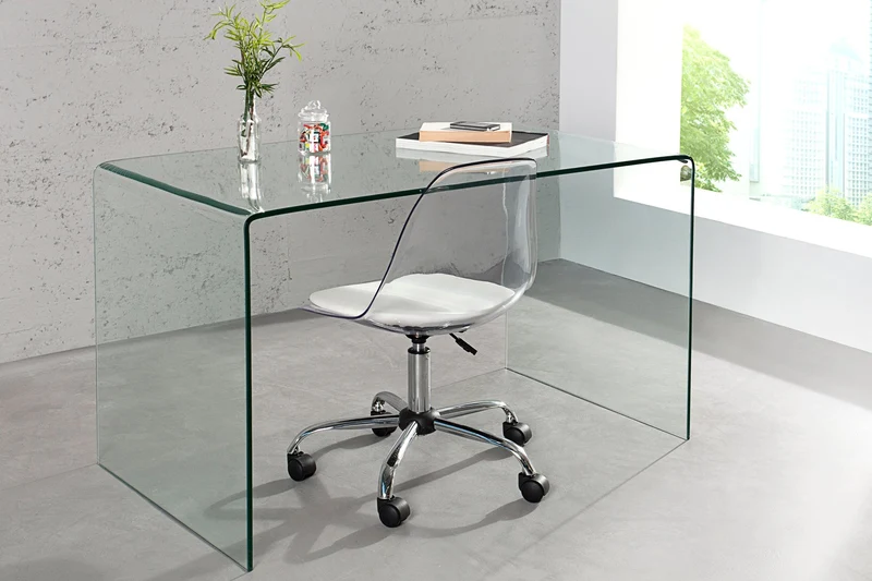 Bureau en verre extravagant FANTOME 120cm table à manger transparente table tout en verre