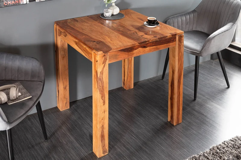 Table à manger carrée en bois massif PURE 70 cm, finition pierre de Sheesham marron