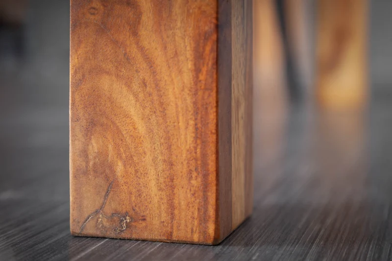 Table à manger carrée en bois massif PURE 70 cm, finition pierre de Sheesham marron