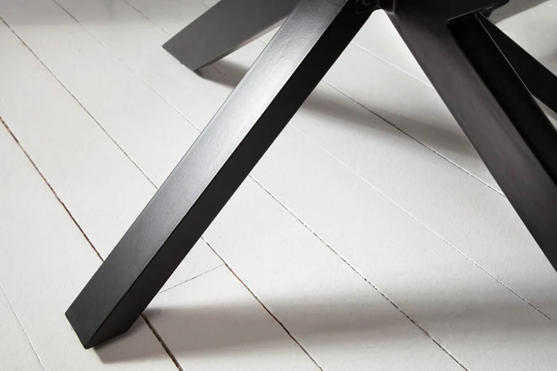 Table à manger en bois massif GALAXIE 180cm marron finition pierre de Sheesham structure étoile métal