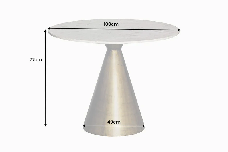 Table à manger ronde ELEGANCIA 100 cm en laiton, marbre blanc et fer avec base pilier