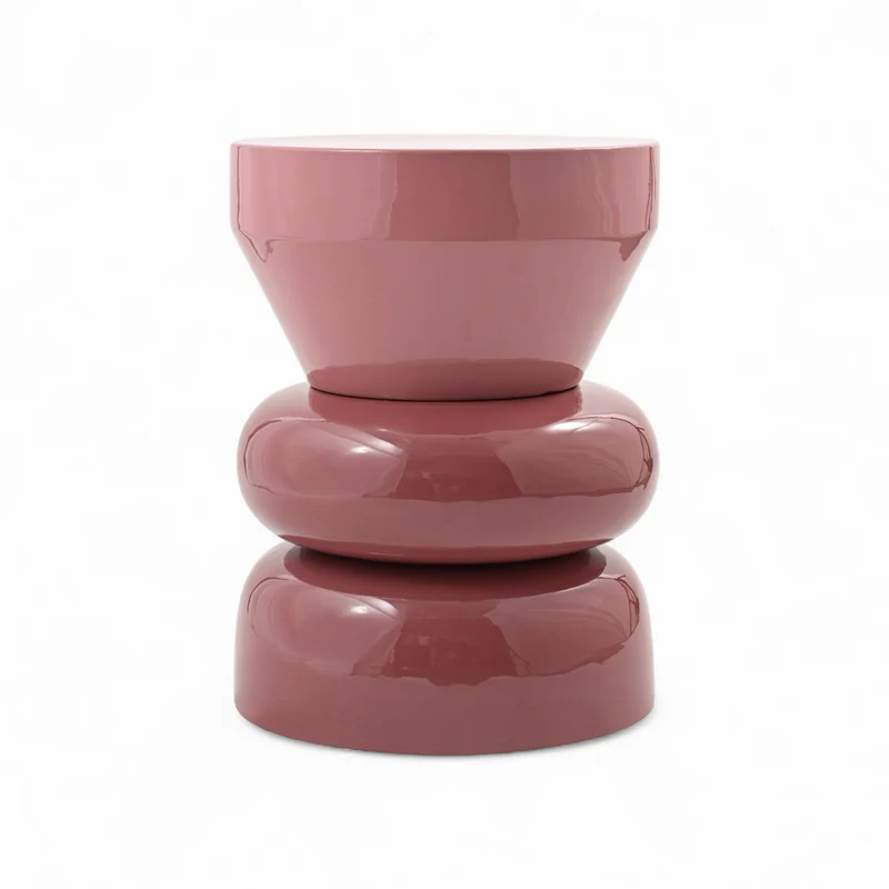 Bout de canapé rond émail bi-color framboise