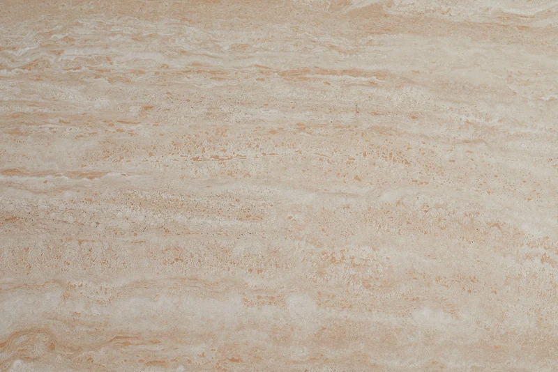 Table à manger ronde ALPINE 120cm céramique travertin naturel métal grège champagne