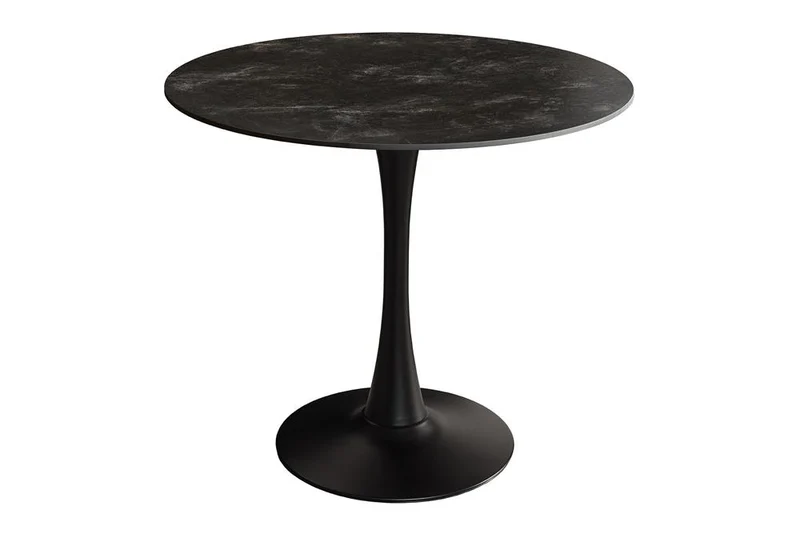Table à manger ronde LYON 80cm table de bistro en céramique marbre anthracite piètement pilier noir