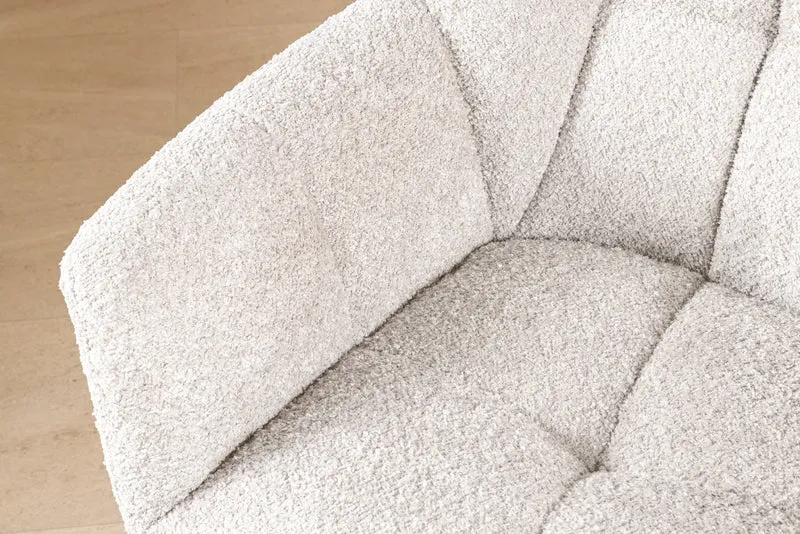 Lot de 2x chaises pivotante PAPILLON en bouclé blanc avec accoudoirs, structure en métal noir