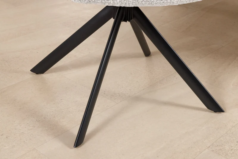 Lot de 2x chaises pivotante PAPILLON en bouclé blanc avec accoudoirs, structure en métal noir