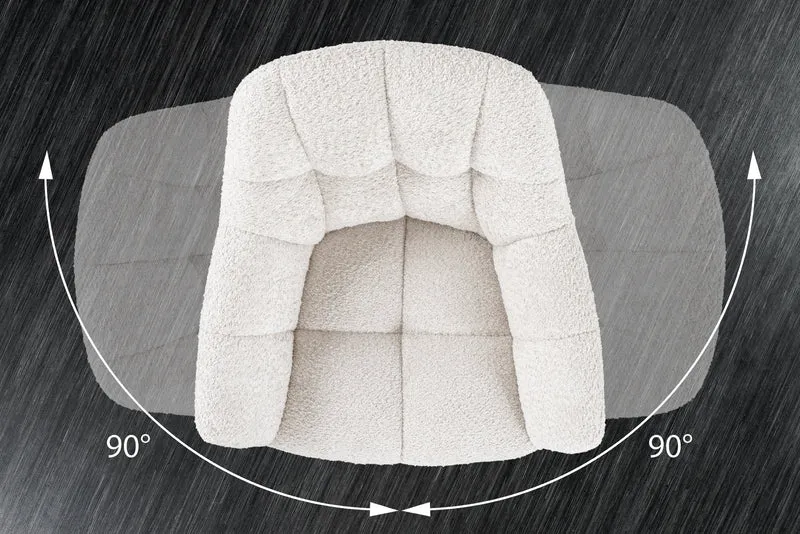 Lot de 2x chaises pivotante PAPILLON en bouclé blanc avec accoudoirs, structure en métal noir