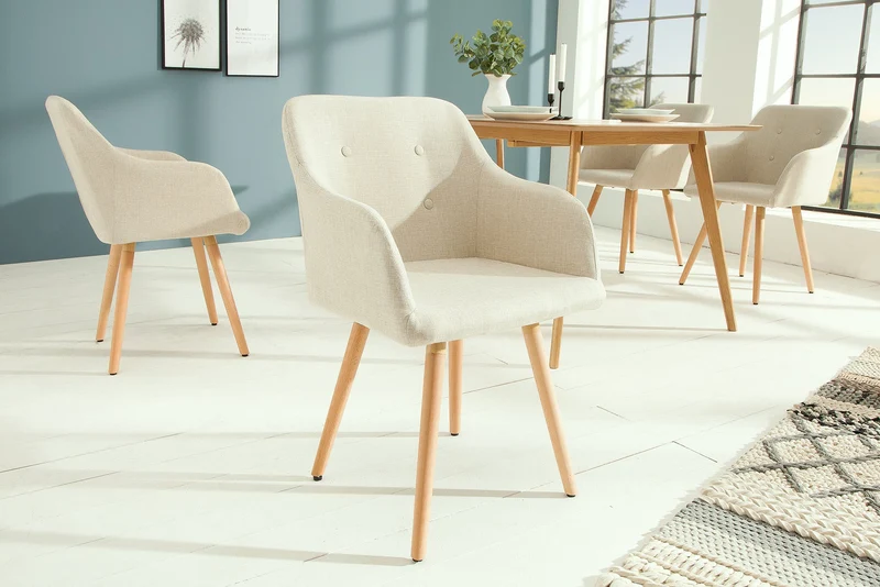 Lot de 2x chaises design rétro SCANDINAVIA MEISTERSTÜCK beige avec accoudoir