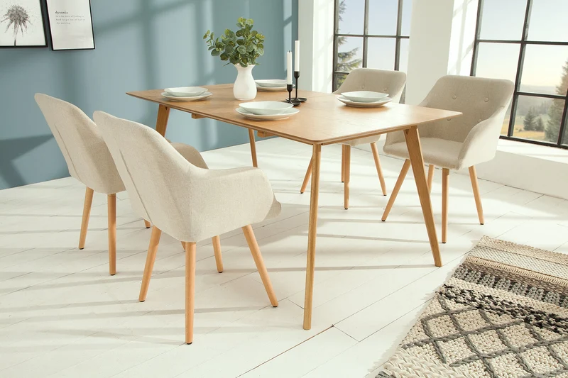 Lot de 2x chaises design rétro SCANDINAVIA MEISTERSTÜCK beige avec accoudoir