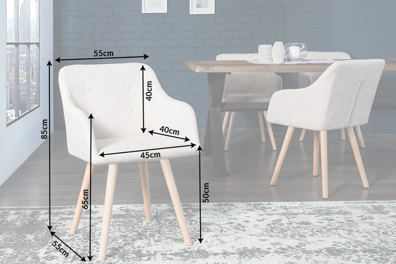 Lot de 2x chaises design rétro SCANDINAVIA MEISTERSTÜCK beige avec accoudoir