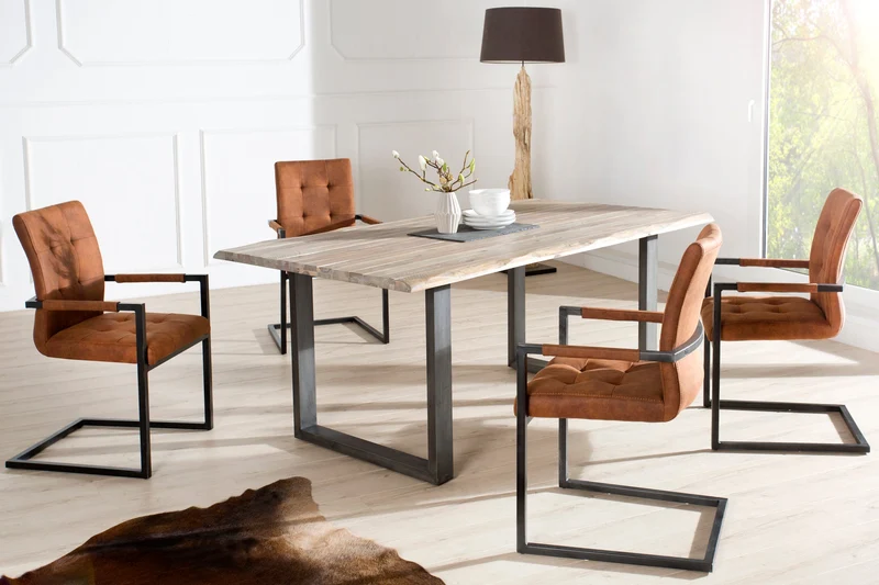 Lot de 2x chaises cantilever design OXFORD marron vintage avec accoudoirs et structure en fer