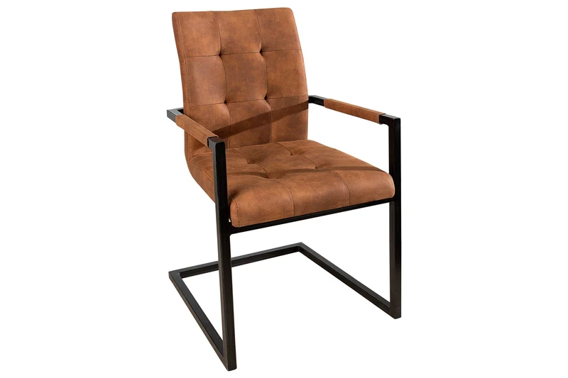 Lot de 2x chaises cantilever design OXFORD marron vintage avec accoudoirs et structure en fer