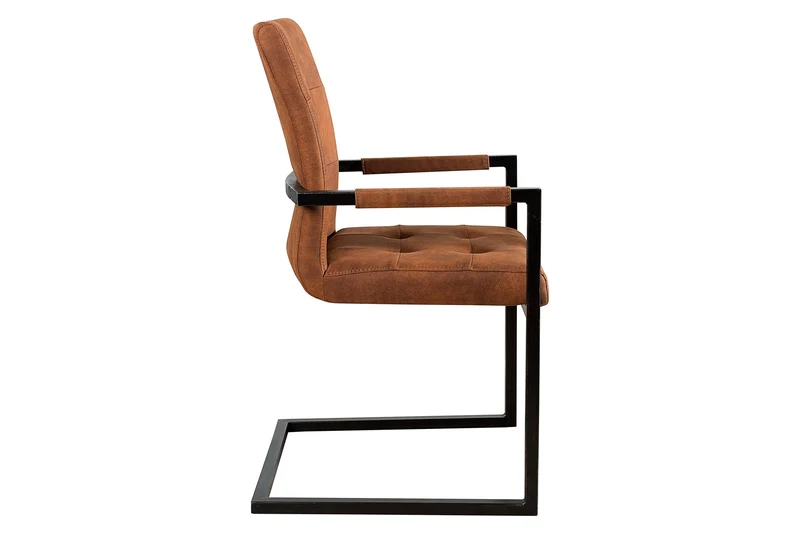 Lot de 2x chaises cantilever design OXFORD marron vintage avec accoudoirs et structure en fer