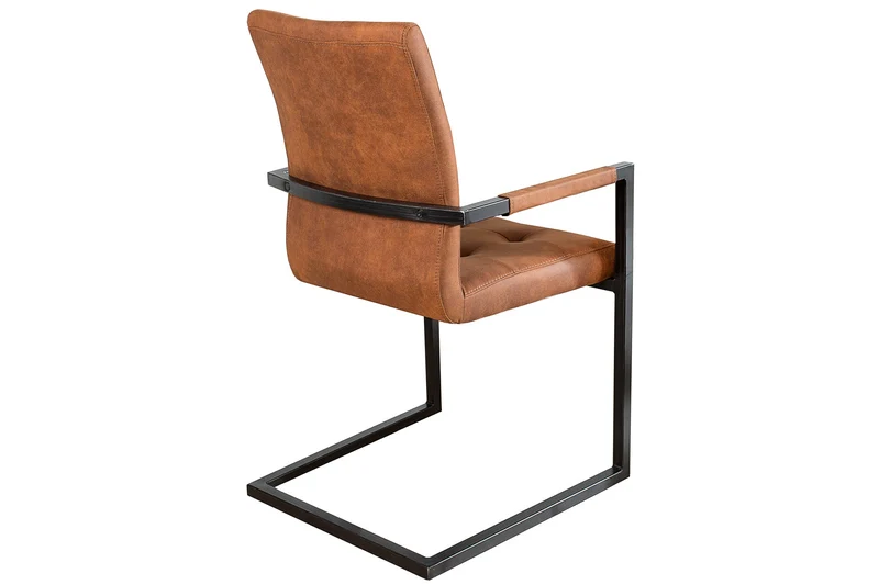 Lot de 2x chaises cantilever design OXFORD marron vintage avec accoudoirs et structure en fer