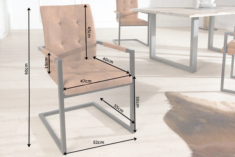 Lot de 2x chaises cantilever design OXFORD marron vintage avec accoudoirs et structure en fer