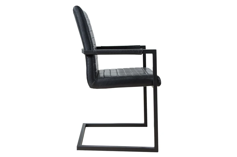 Lot de 2x chaises cantilever industrielle LOFT en simili cuir noir antique avec accoudoirs en acier inoxydable