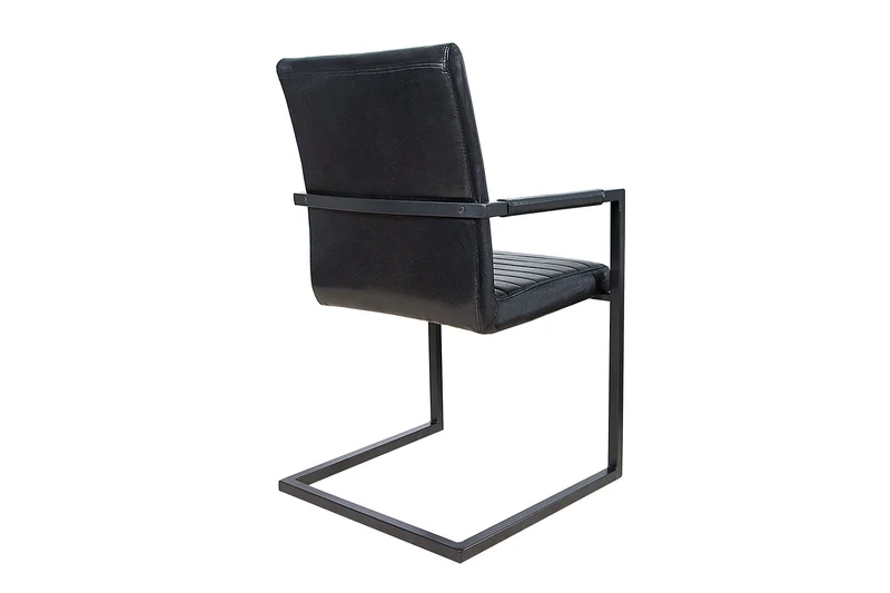 Lot de 2x chaises cantilever industrielle LOFT en simili cuir noir antique avec accoudoirs en acier inoxydable