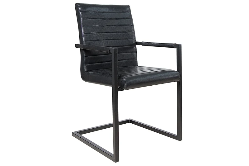 Lot de 2x chaises cantilever industrielle LOFT en simili cuir noir antique avec accoudoirs en acier inoxydable