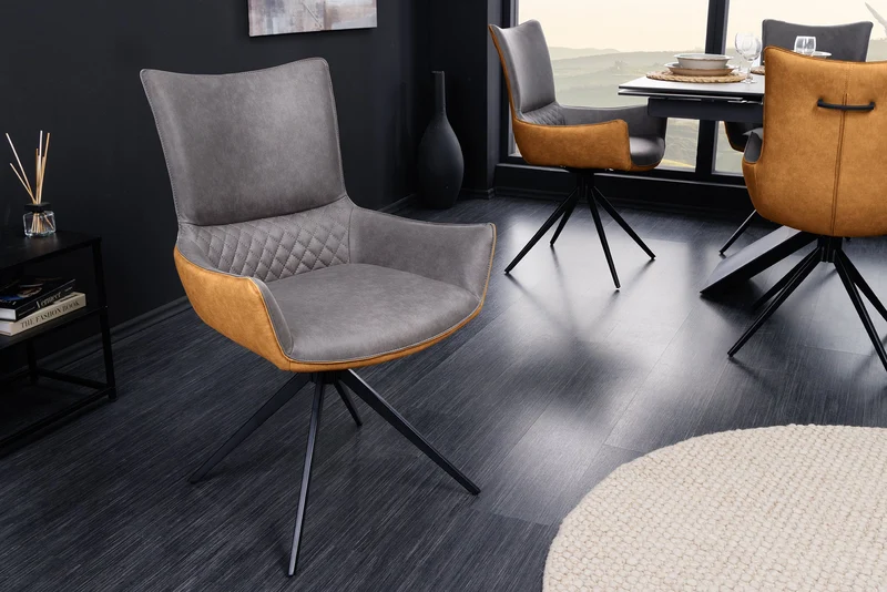 Lot de 2x chaises design pivotante ALPINE gris marron noir pieds métal accoudoirs