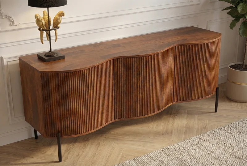 Buffet massif GRANDEUR 180cm manguier marron métal noir