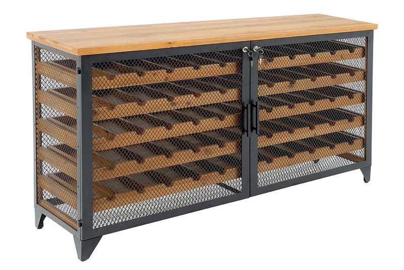Planche à vin design BODEGA 130cm casier à bouteilles en métal et bois de sapin noir naturel