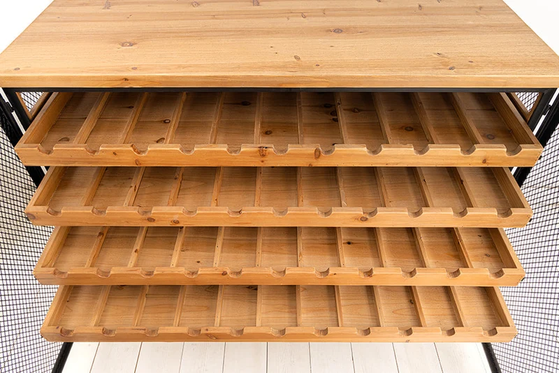 Planche à vin design BODEGA 130cm casier à bouteilles en métal et bois de sapin noir naturel