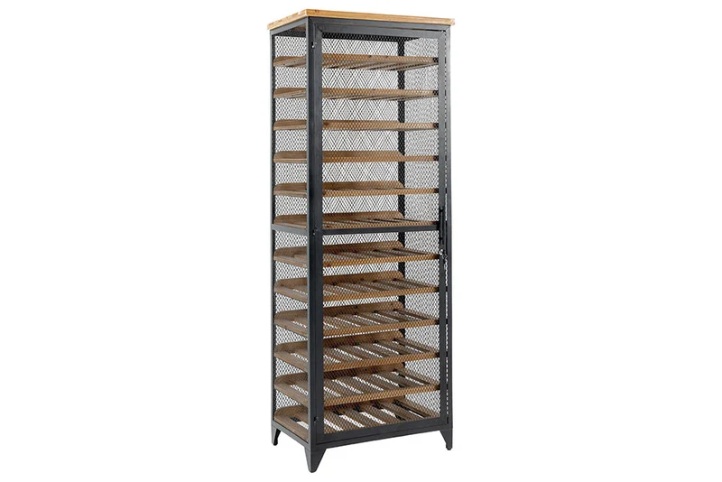 Cave à vin design BODEGA 185cm casier à bouteilles en métal bois de sapin noir naturel