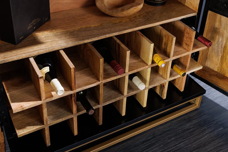Meuble bar artisanal GOLDEN SUNSET 140cm noir doré bois de manguier massif