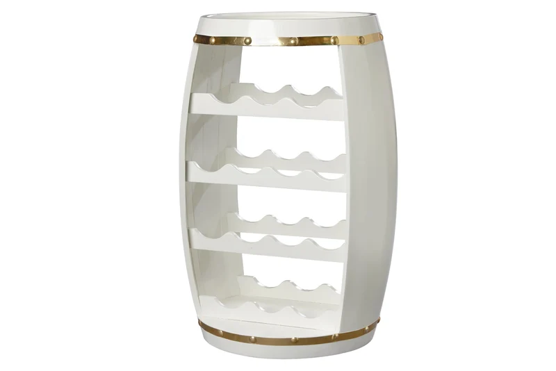 Tonneau à vin design BODEGA WHITE 65cm casier à bouteilles en pin doré blanc 14 bouteilles
