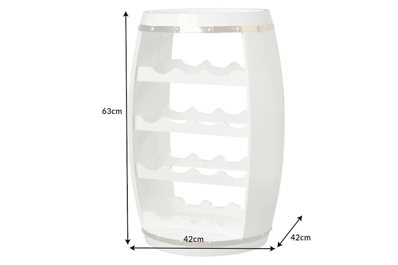 Tonneau à vin design BODEGA WHITE 65cm casier à bouteilles en pin doré blanc 14 bouteilles
