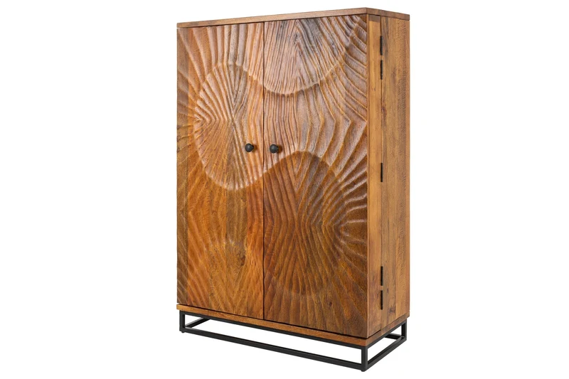 Meuble bar massif SCORPION 141cm en bois de manguier marron avec sculptures 3D élaborées