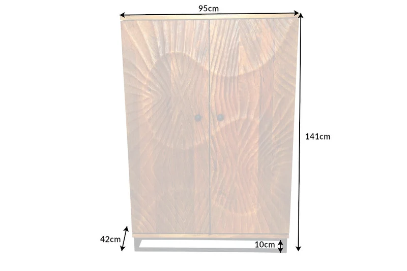 Meuble bar massif SCORPION 141cm en bois de manguier marron avec sculptures 3D élaborées