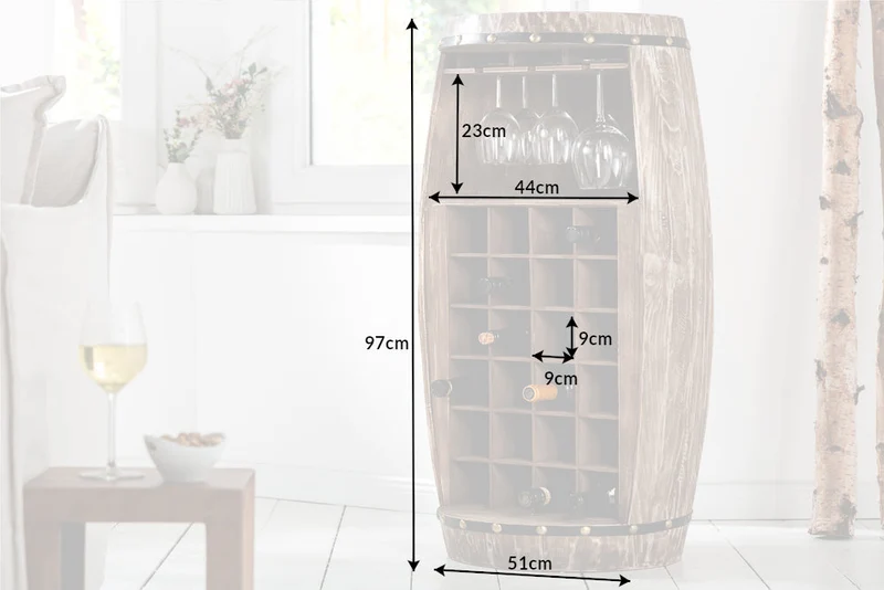 Casier à vin Shabby Chic BODEGA Tonneau à vin en pin naturel 100cm pour 24 bouteilles