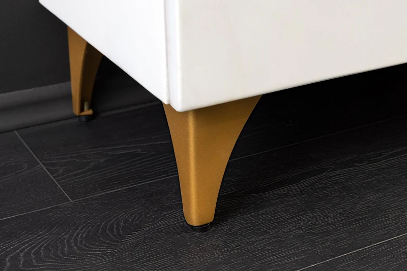 Buffet TV massif GOLDEN SUNSET 180cm or blanc bois de manguier sculptures 3D pieds métal