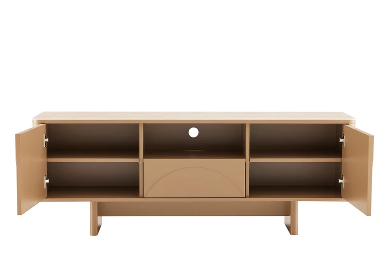 Design TV Board SAVOY 150cm grau beige greige Travertin Keramik mit Schublade 3D-Front