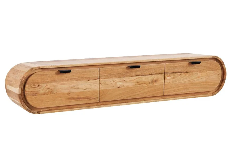 TV-Board suspendu ORGANIC 160cm naturel bois d'acacia massif handmade avec tiroirs