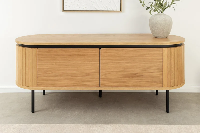 Meuble TV moderne ATELIER 120cm chêne naturel meuble bas en métal noir