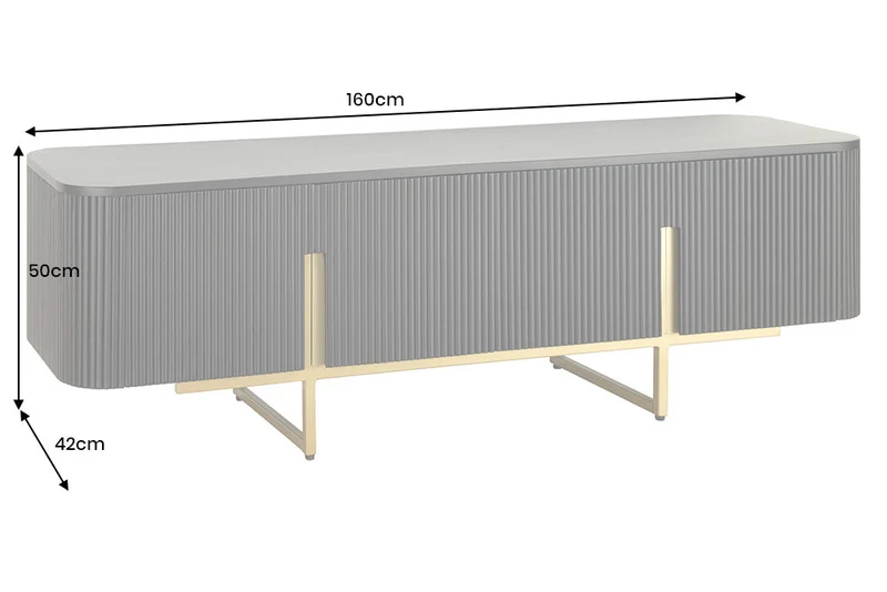 Meuble TV massif GATSBY 160cm meuble bas rétro en manguier noir doré